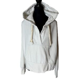 WANAKOME White Aksu Hoodie Hooded Oversized Sweatshirt V Neck Size Large *Flaw